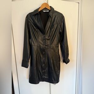 Veronica Beard Garrett black vegan leather mini shirt dress